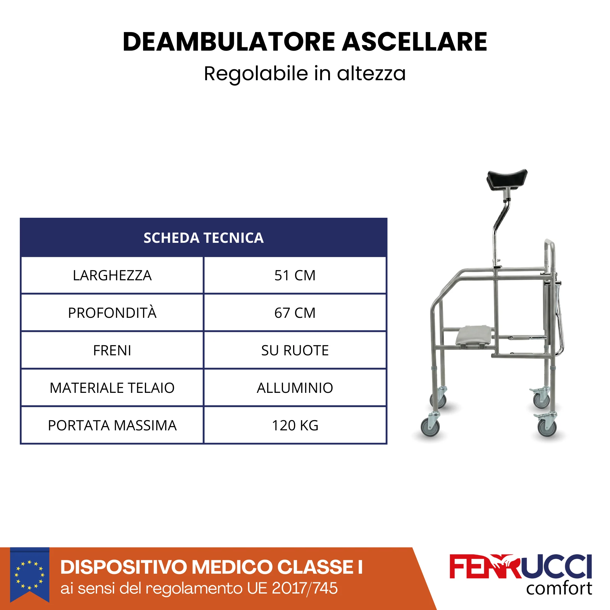 Deambulatore Ascellare Pieghevole con Sedile Imbottito - Altezza regolabile - Image 4