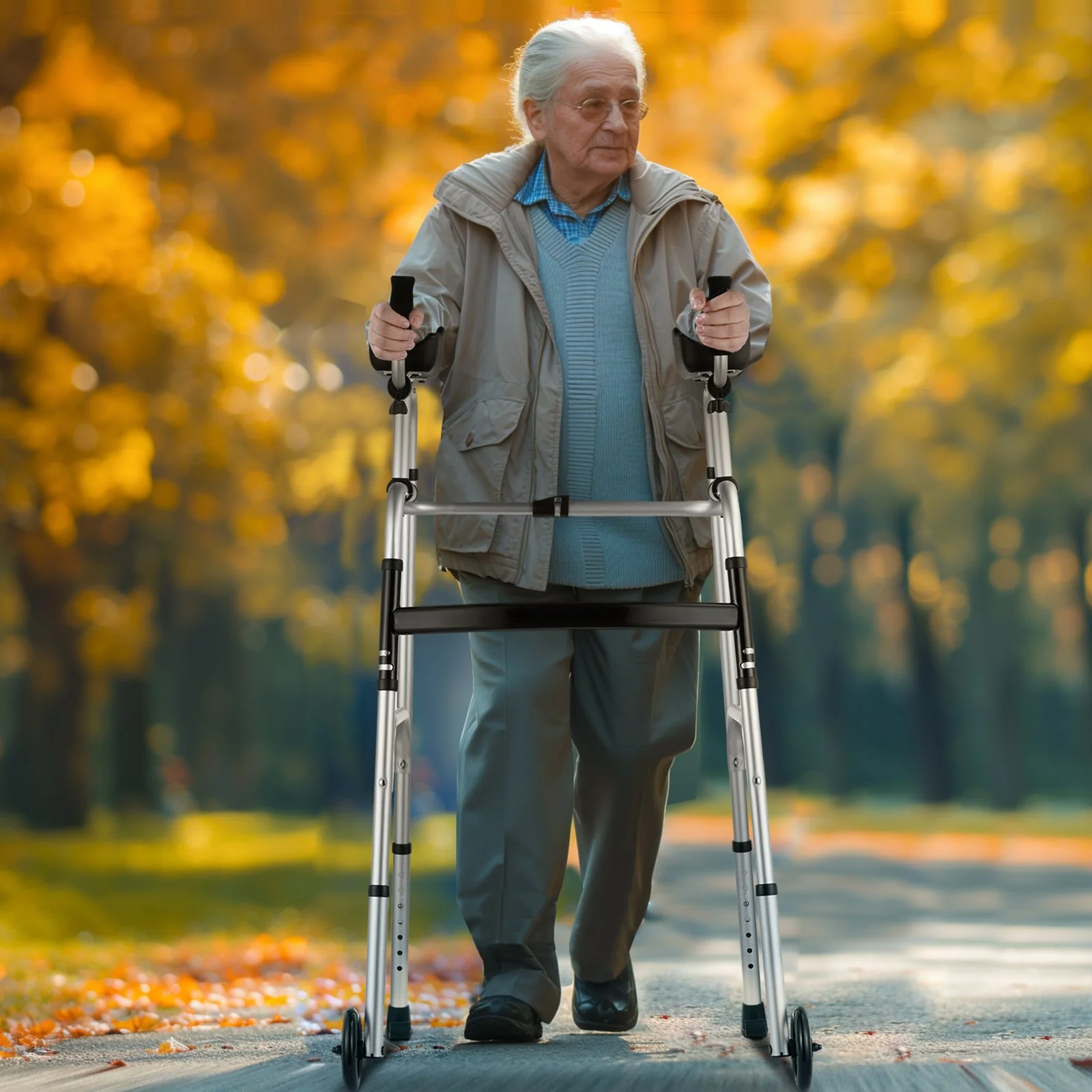 Deambulatore Pieghevole con Supporto Avambracci in Alluminio per Anziani e Soggetti Fragili, Richiudibile, Riabilitazione, 8 Regolazioni in altezza - Dispositivo Medico Classe 1 - Image 4