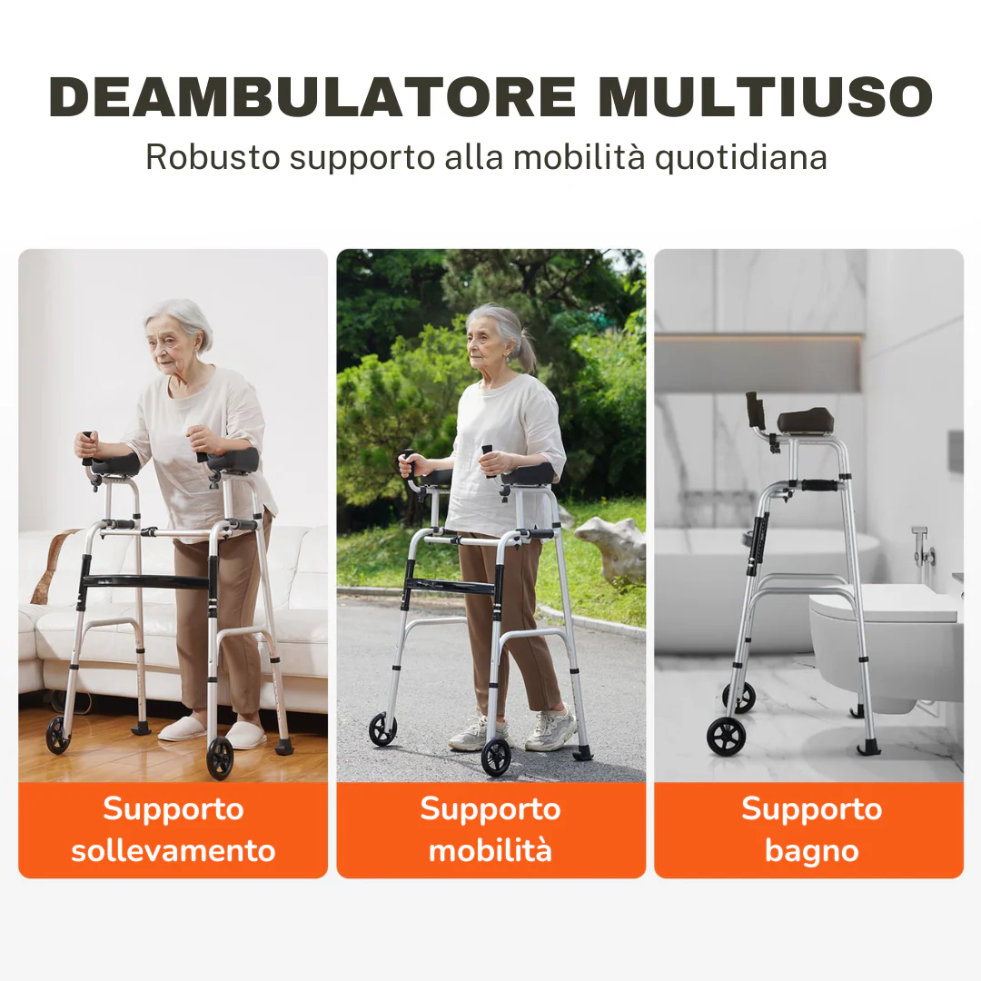 Deambulatore Pieghevole con Supporto Avambracci in Alluminio per Anziani e Soggetti Fragili, Richiudibile, Riabilitazione, 8 Regolazioni in altezza - Dispositivo Medico Classe 1 - Image 5