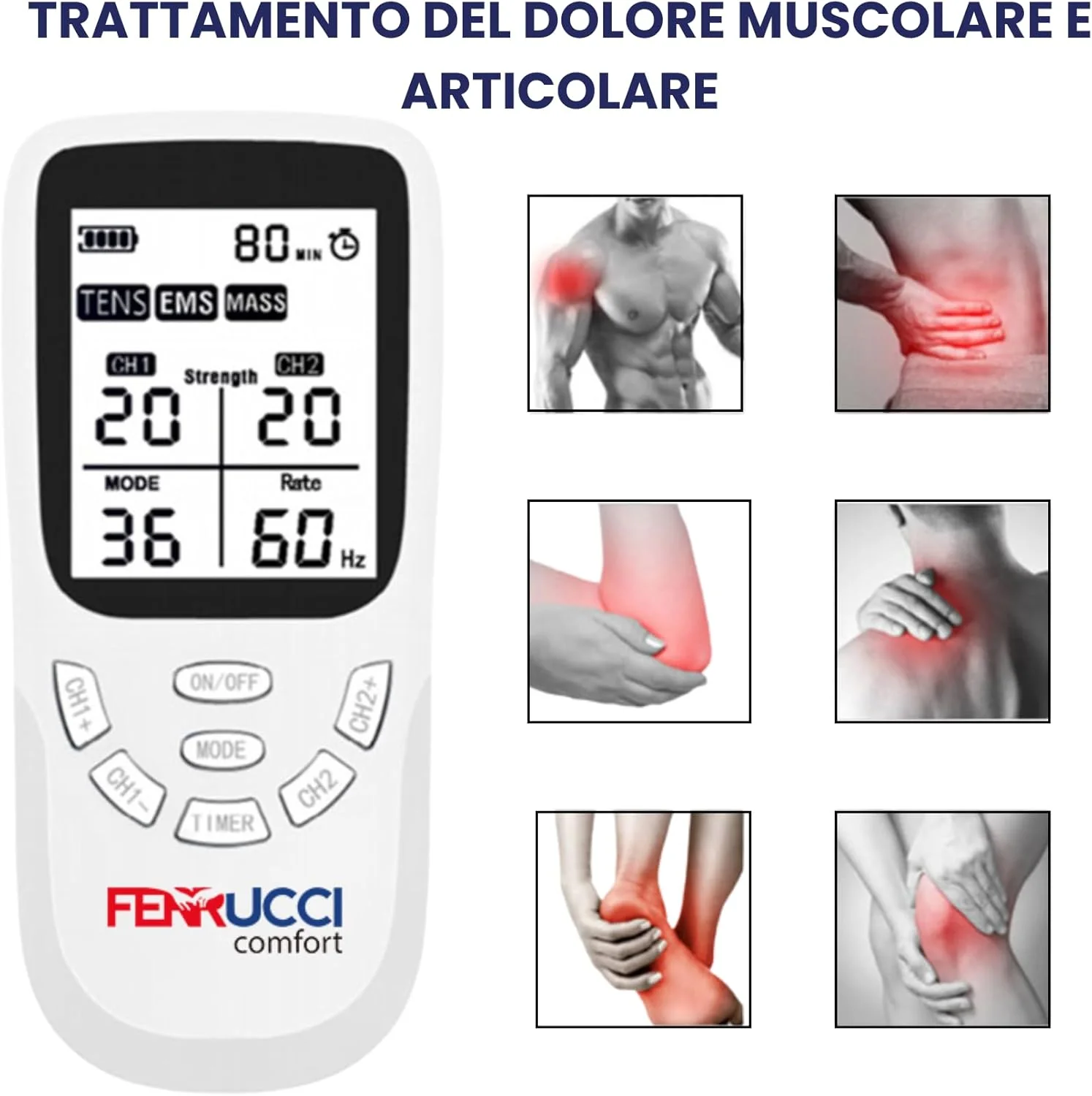 Elettrostimolatore Muscolare TENS, EMS, Massaggiatore 3-in-1, 4 Pads Inclusi, per Sollievo dal Dolore, Relax, 36 mobalità, 20 livelli di intensità, Trattamento Schiena, Collo, Articolazioni, Sciatica - Image 3