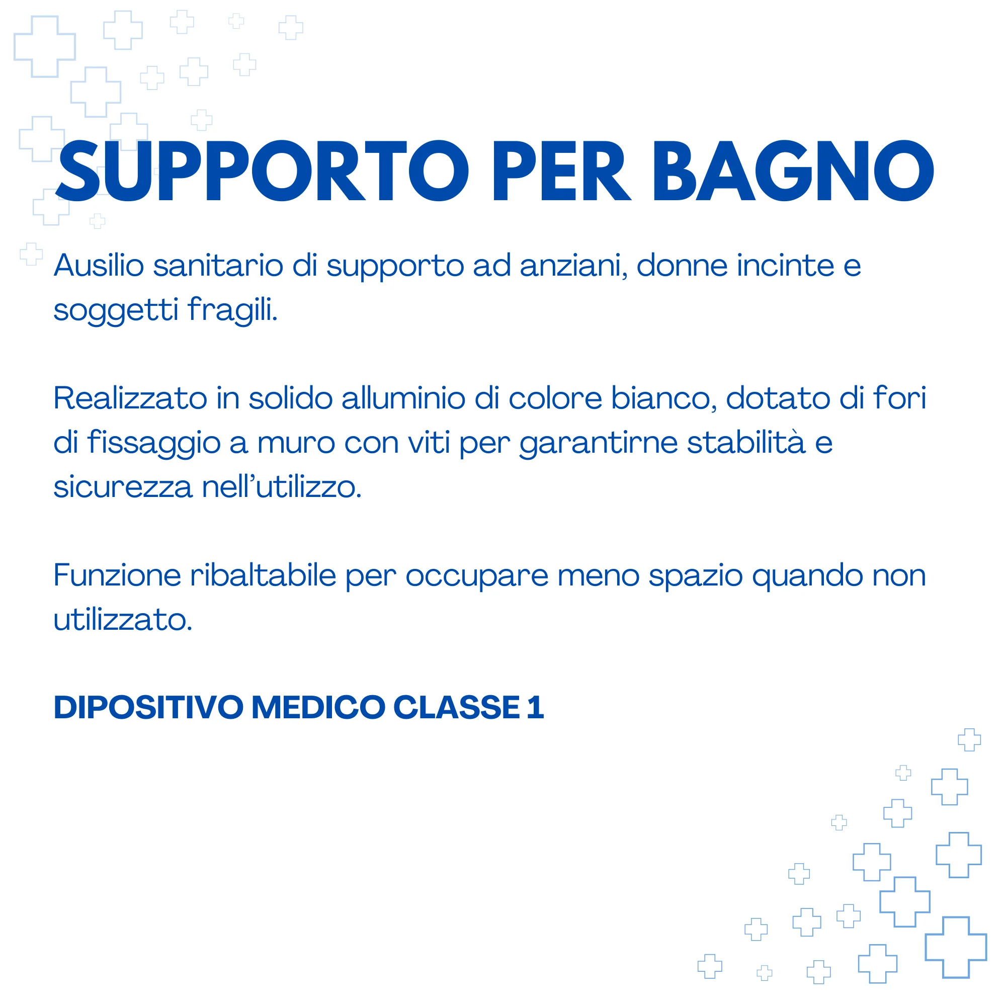 Maniglione Bagno Doccia Pieghevole Ribaltabile 53cm, Acciaio Inossidabile, Supporto di Sicurezza, Piastra a Muro con Fori, Anziani e Disabili - Image 3