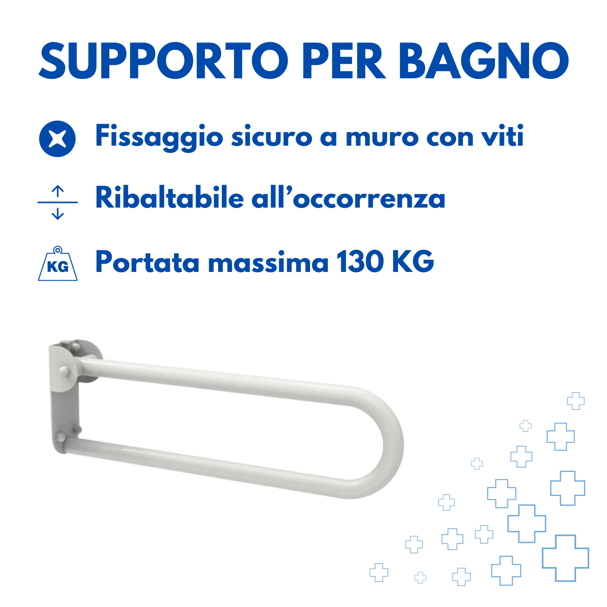 Maniglione Bagno Doccia Pieghevole Ribaltabile 53cm, Acciaio Inossidabile, Supporto di Sicurezza, Piastra a Muro con Fori, Anziani e Disabili - Image 4