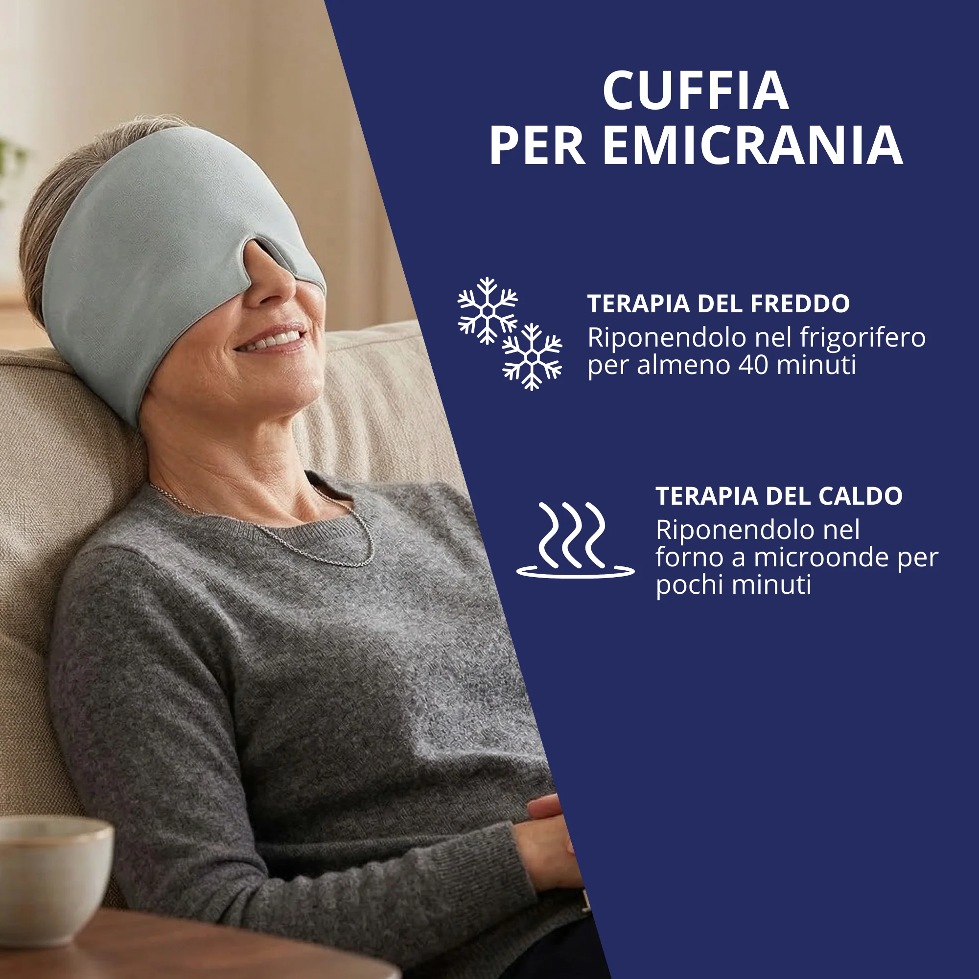 Neurocuffia Calda per Mal di Testa ed Emicrania Riutilizzabile, Terapia Caldo e Freddo, Berretto 360° - Image 2