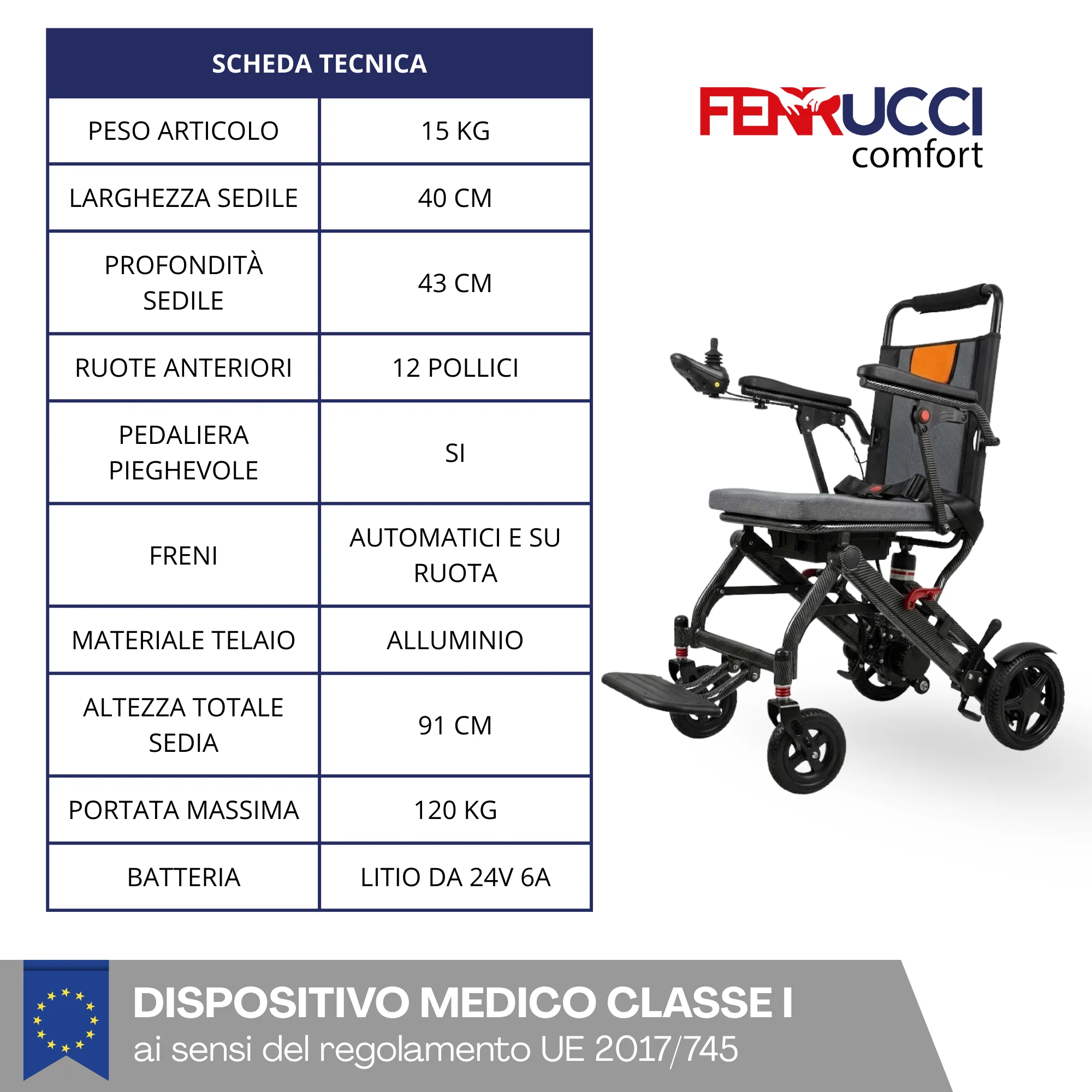 Sedia a Rotelle Elettrica Pieghevole Leggera Ingombro Ridotto - Batteria a litio, Carrozzina Automatica da Viaggio - Image 5