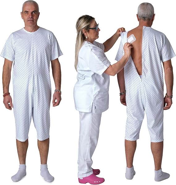 Pigiama Sanitario Girocollo Manica Corta Pantalone Corto per Anziani, Incontinenza, Alzheimer, Demenza, 100% Cotone Leggero - 9017 MC PC