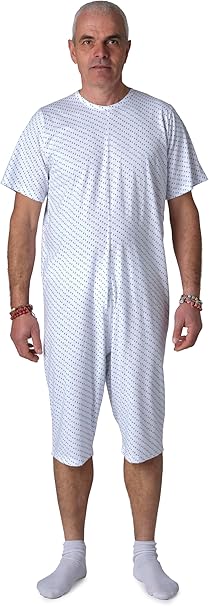 Pigiama Sanitario Girocollo Manica Corta Pantalone Corto per Anziani, Incontinenza, Alzheimer, Demenza, 100% Cotone Leggero - 9017 MC PC - Image 2