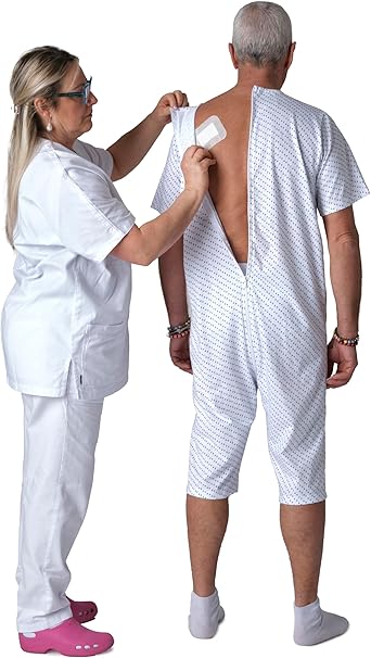 Pigiama Sanitario Girocollo Manica Corta Pantalone Corto per Anziani, Incontinenza, Alzheimer, Demenza, 100% Cotone Leggero - 9017 MC PC - Image 3