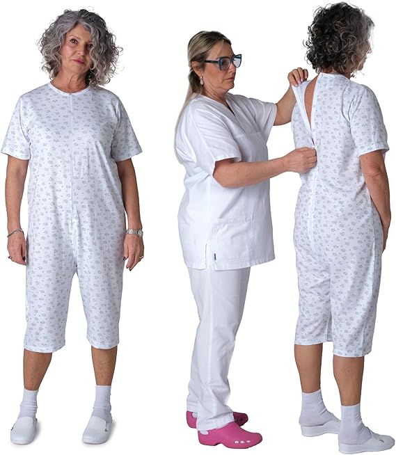 Pigiama Sanitario Girocollo Manica Corta Pantalone Corto per Anziani, Incontinenza, Alzheimer, Demenza, 100% Cotone Leggero - 9017 MC PC - Image 6