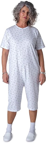 Pigiama Sanitario Girocollo Manica Corta Pantalone Corto per Anziani, Incontinenza, Alzheimer, Demenza, 100% Cotone Leggero - 9017 MC PC - Image 7