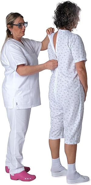 Pigiama Sanitario Girocollo Manica Corta Pantalone Corto per Anziani, Incontinenza, Alzheimer, Demenza, 100% Cotone Leggero - 9017 MC PC - Image 9