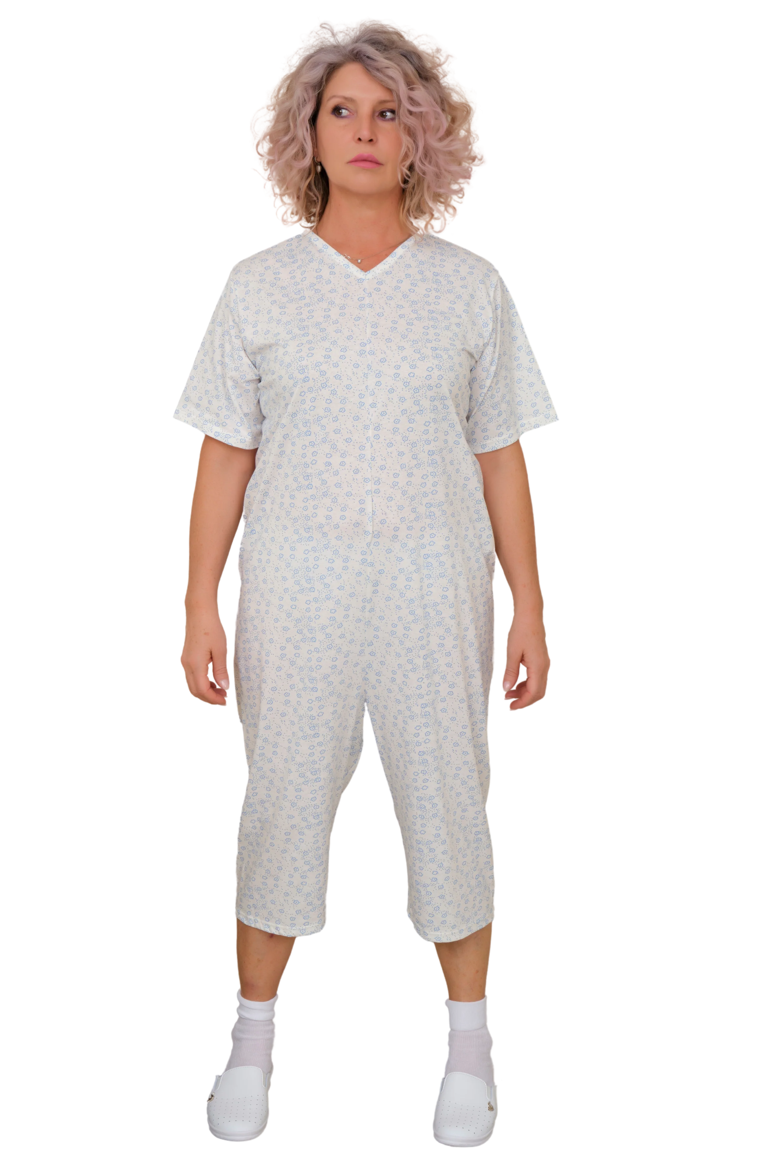 Pigiama Sanitario Corto Unisex Estivo in Cotone con Zip Posteriore, manica corta e pantalone corto | per Anziani, Alzheimer | Ferrucci Comfort 9012/5 - Image 6