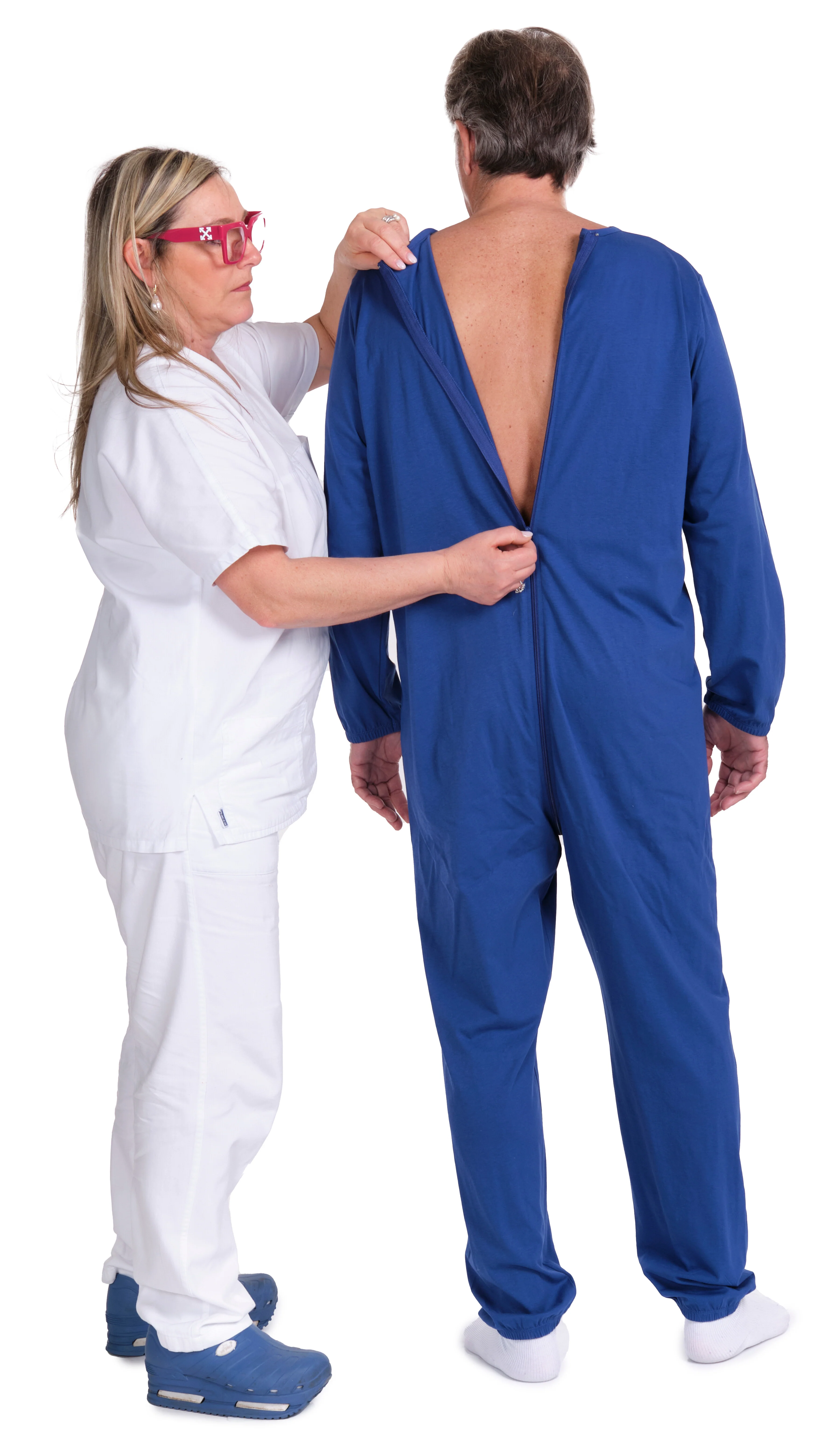 Pigiama Sanitario con Zip Continua 100% cotone | Made in Italy, Unisex per Anziani, Alzheimer | Ferrucci Comfort - 9078 ML PL - Image 2