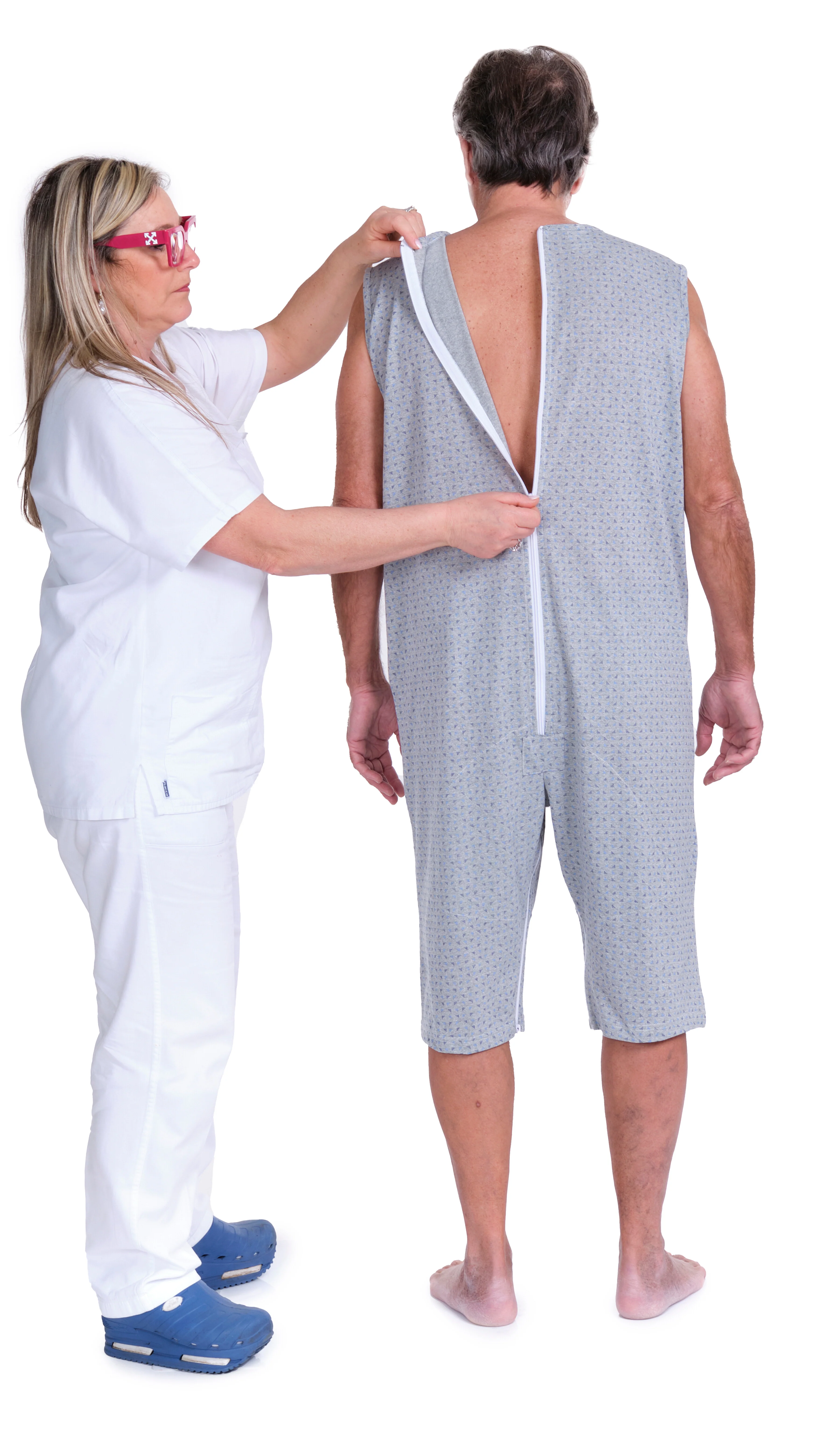 Pigiama Sanitario smanicato con pantalone corto con 2 zip/cerniere misto cotone poliestere - 9008/8 - Image 6