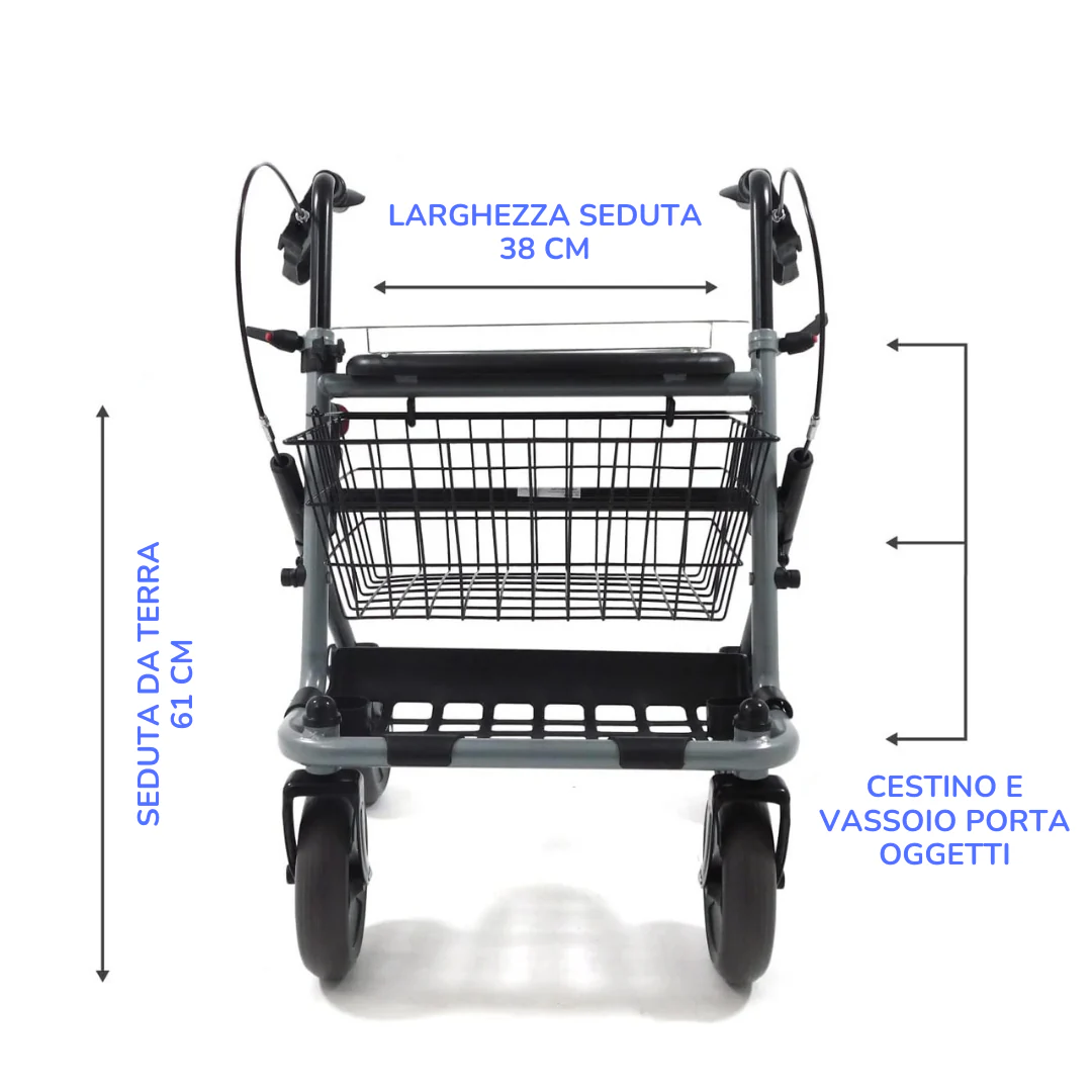 Deambulatore Girello per Anziani e Disabili Pieghevole e Regolabile con 4 Ruote, Rollator con Freni di Stazionamento, Seduta e Cestino per esterni e interni - Image 4
