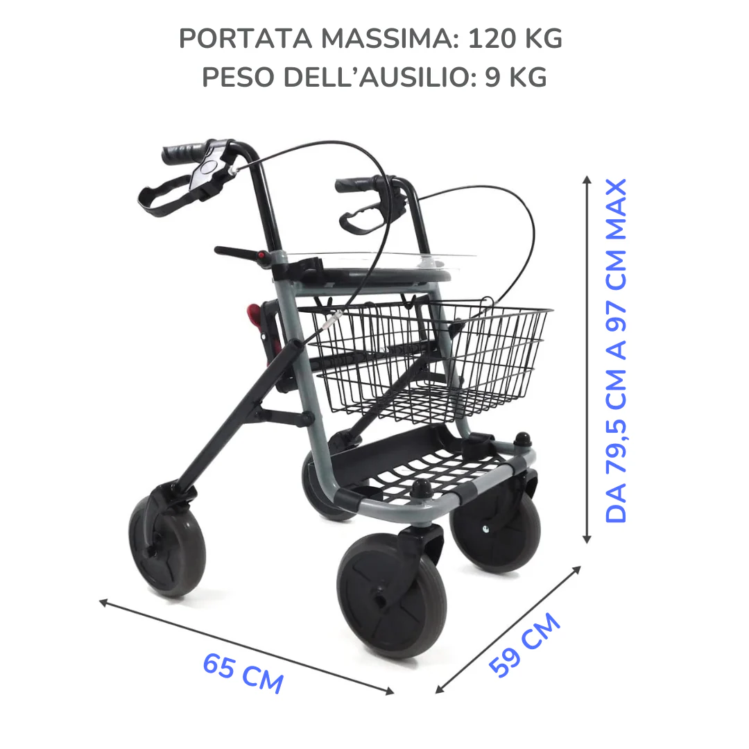 Deambulatore Girello per Anziani e Disabili Pieghevole e Regolabile con 4 Ruote, Rollator con Freni di Stazionamento, Seduta e Cestino per esterni e interni - Image 5