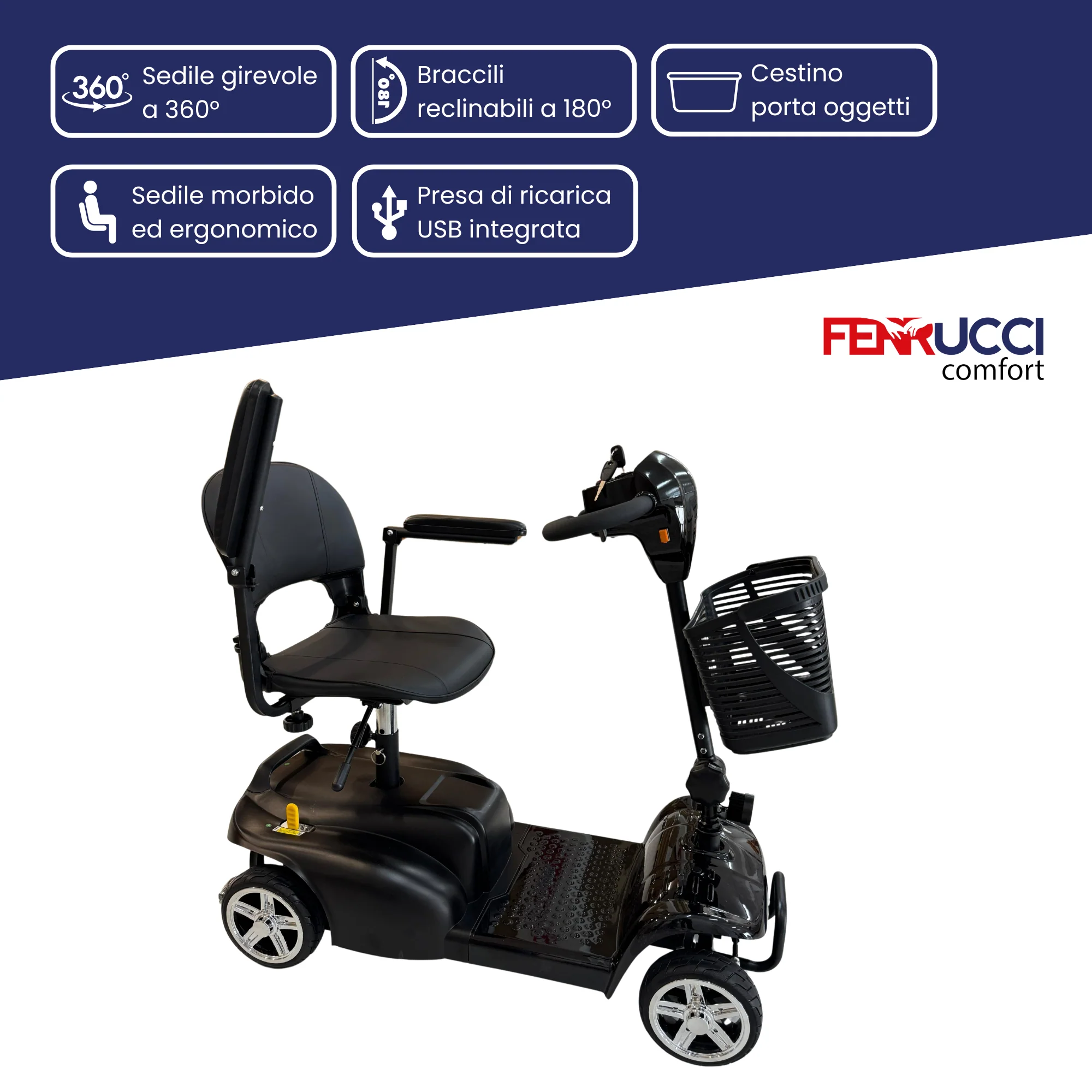 NOLEGGIO - Scooter Elettrico Smontabile per Anziani e Disabili – Sedile Girevole 360°, Braccioli Ribaltabili e Presa USB - Dispositivo Medico Classe 1 - Image 3