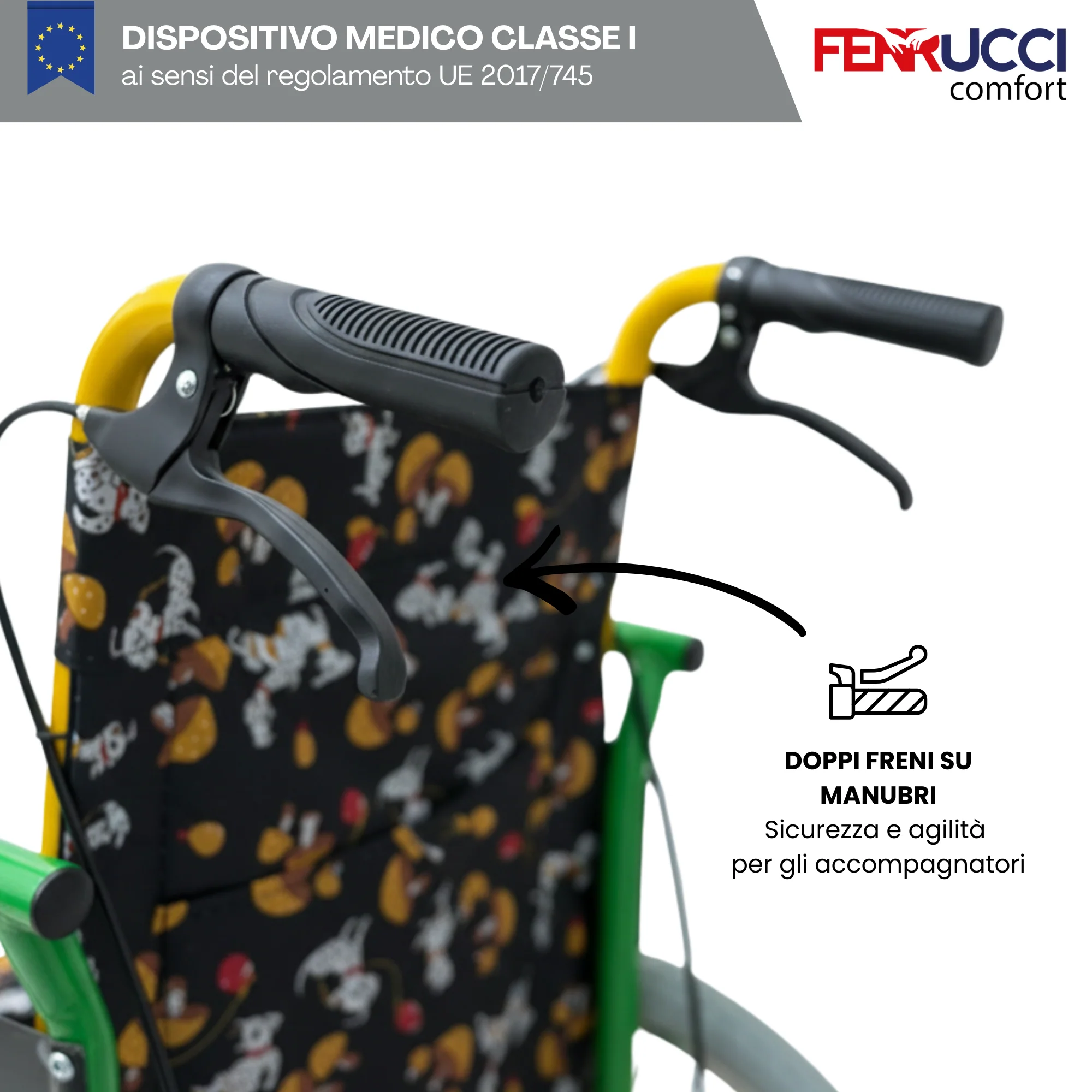 Sedia a Rotelle Pediatrica per Bambini Pieghevole Happy Friends, Pedaliera rimovibile, Braccioli Sollevabili, Freni Accompagnatore - Image 4