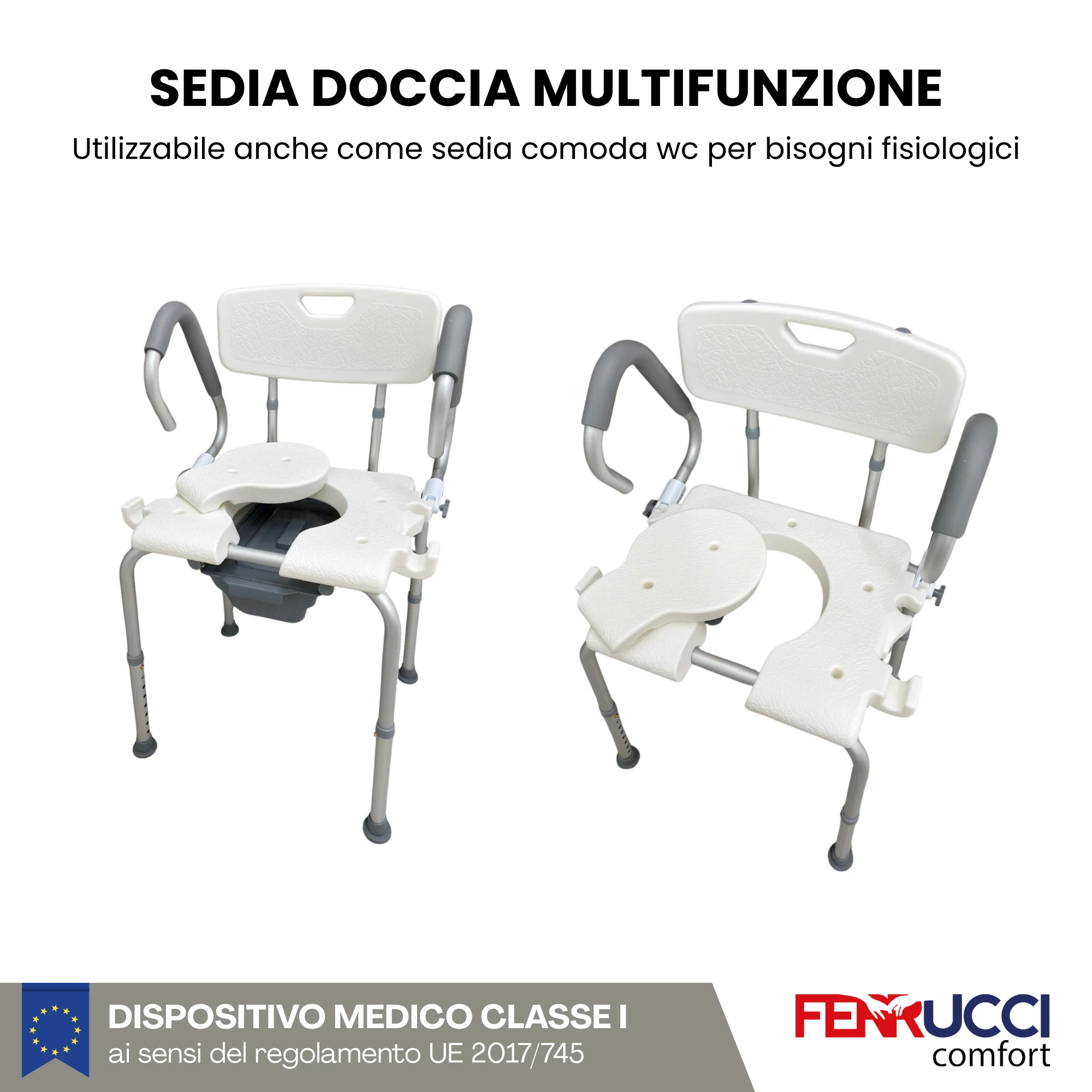 Sedia da Doccia e Comodo WC Multifunzione - Regolabile in altezza - Alluminio - Image 4