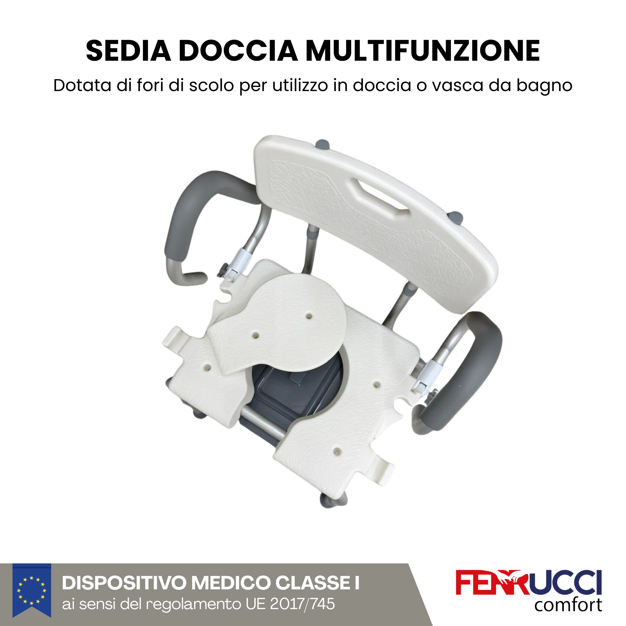 Sedia da Doccia e Comodo WC Multifunzione - Regolabile in altezza - Alluminio - Image 5