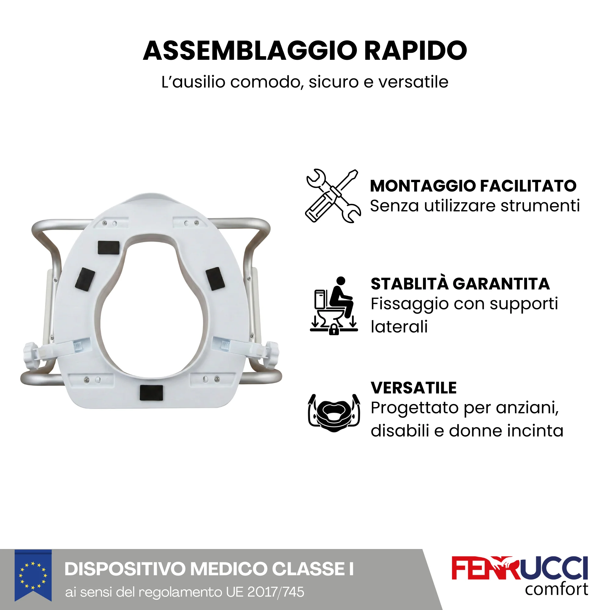 Sedile Rialzo WC con Braccioli Universale Regolabile, Alzawater Supporto per Anziani, Disabili e Donne Incinte - Altezza 14,5 cm - Image 3