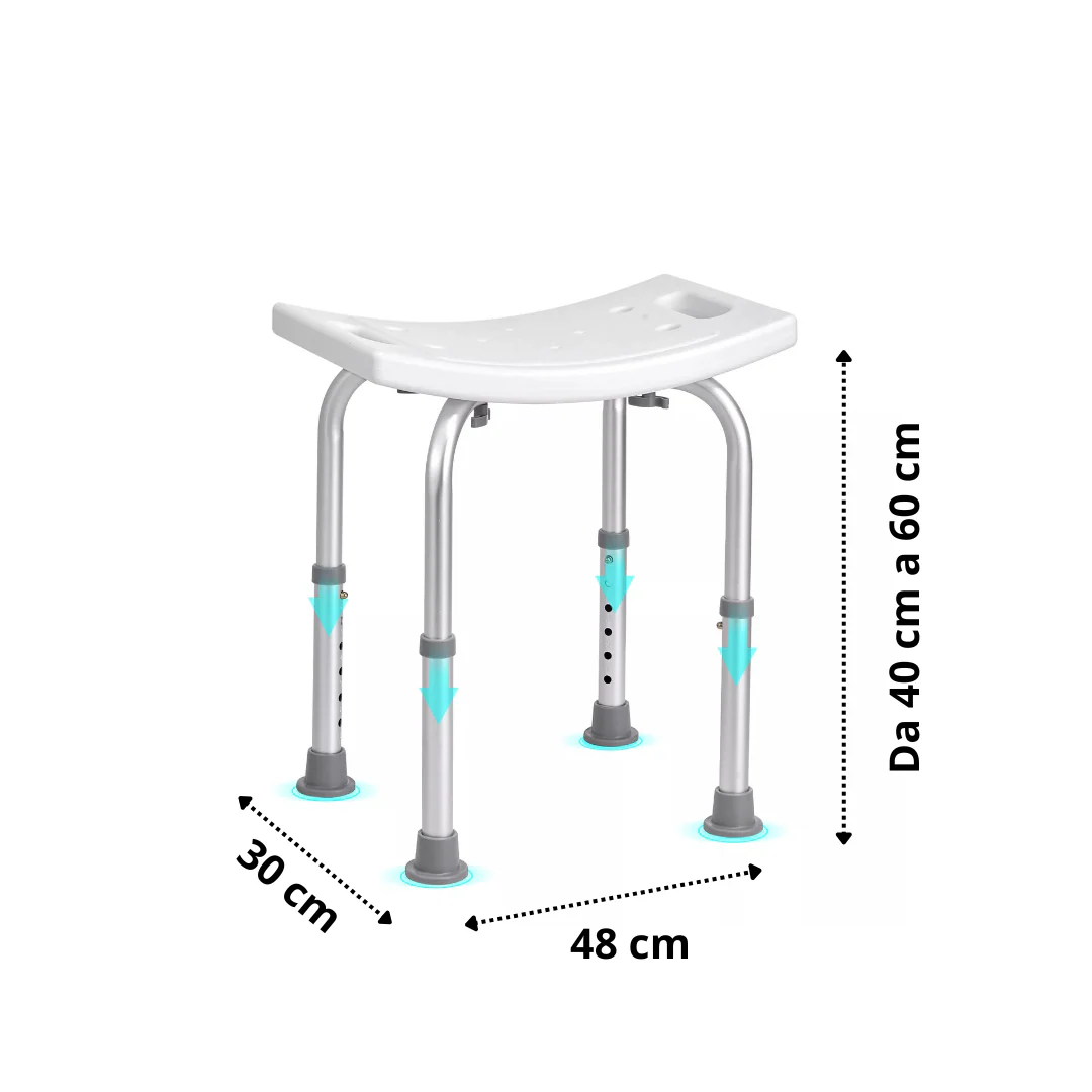 Sgabello Doccia Sedile da Bagno, Altezza regolabile, Alluminio Antiruggine, Piedini Antiscivolo in Gomma, per Anziani e Disabili o Riabilitazione - Image 3