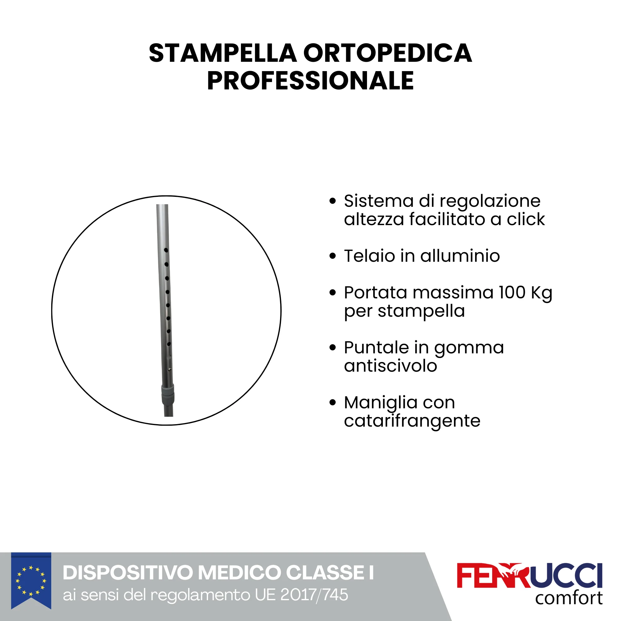 Stampella ortopedica avambraccio con puntale in gomma antiscivolo (singola) - Image 3