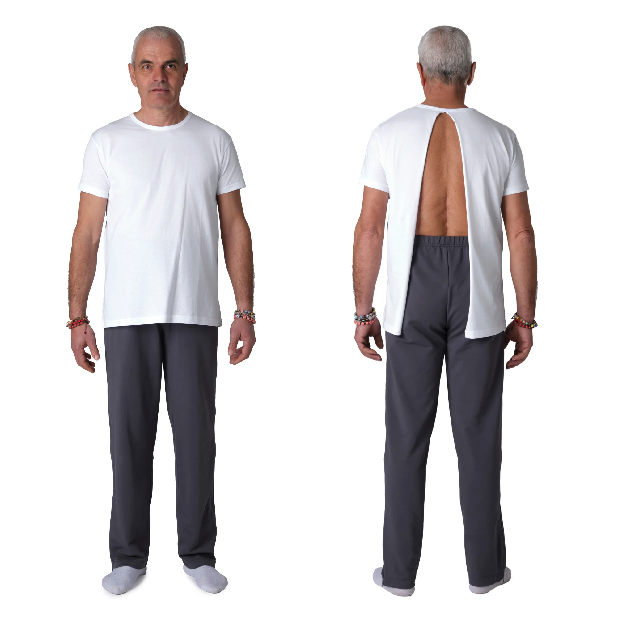 T-Shirt Sanitaria Aperta Posteriormente, Ideale Post Chirurgia e per Medicazioni Rapide, per Pazienti Allettati, Senza Chiusura Posteriore 100% Cotone