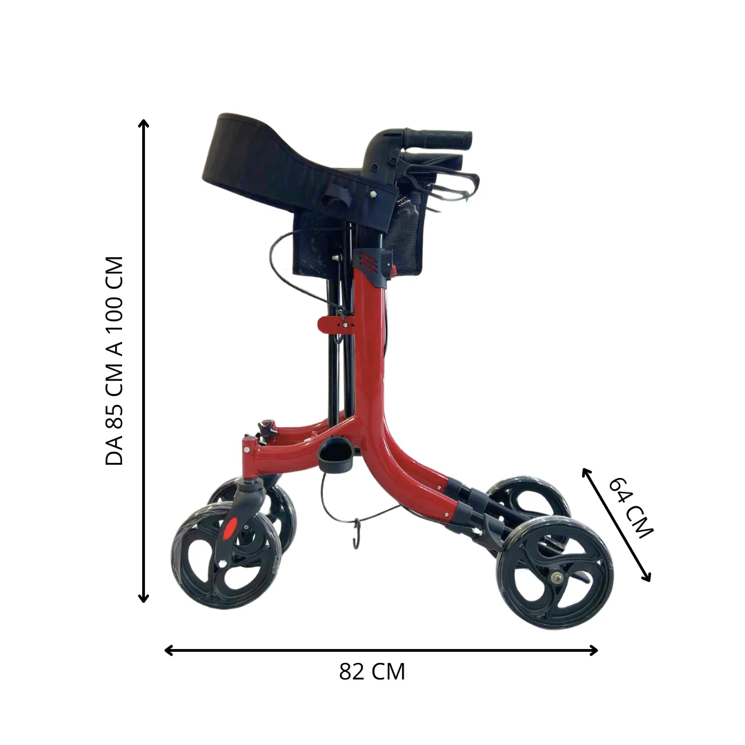 Deambulatore con Freni Pieghevole Regolabile Compatto in Alluminio, Girello per Anziani, - Cesto portaoggetti, 4 Ruote, Rollator - VITAWALK PRO SC5023B - Image 3